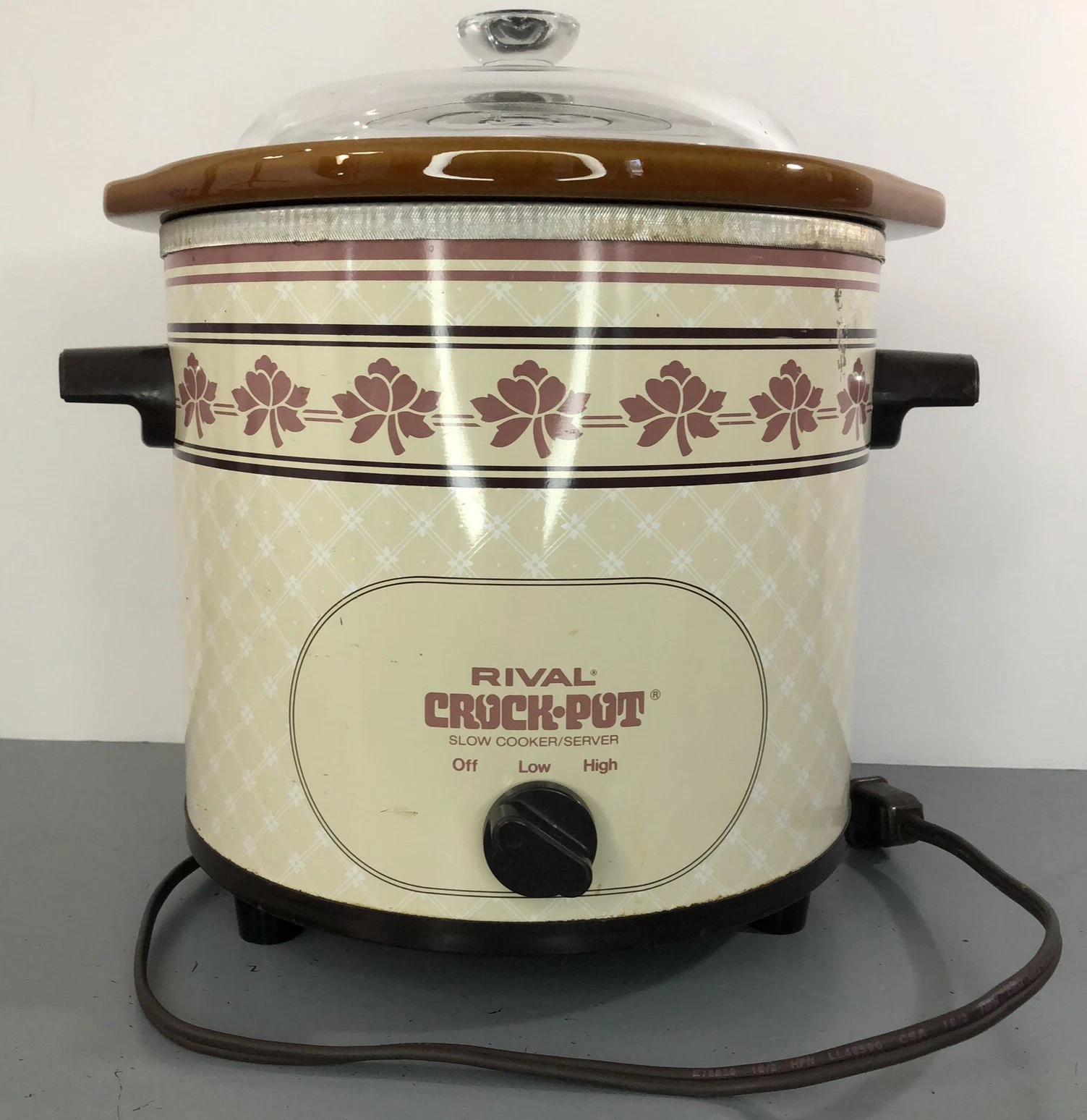 Rival Crock Pot Slow Cooker 3.5 Qt Tan Floral Model 3150/2 Removable Pot/Lid VTG