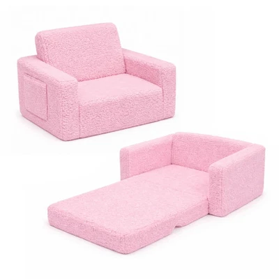 Kinder Schlafsofa 2-in-1 ausklappbar Kleinkind Couch mit weichem Sherpa Bezug Lesesessel - Bild 1 von 4