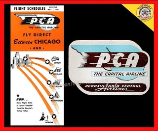 PENNSYLVANIA CENTRAL AIRLINES 1945 AIRLINE TIMETABLE SCHEDULE...Plus PCA label