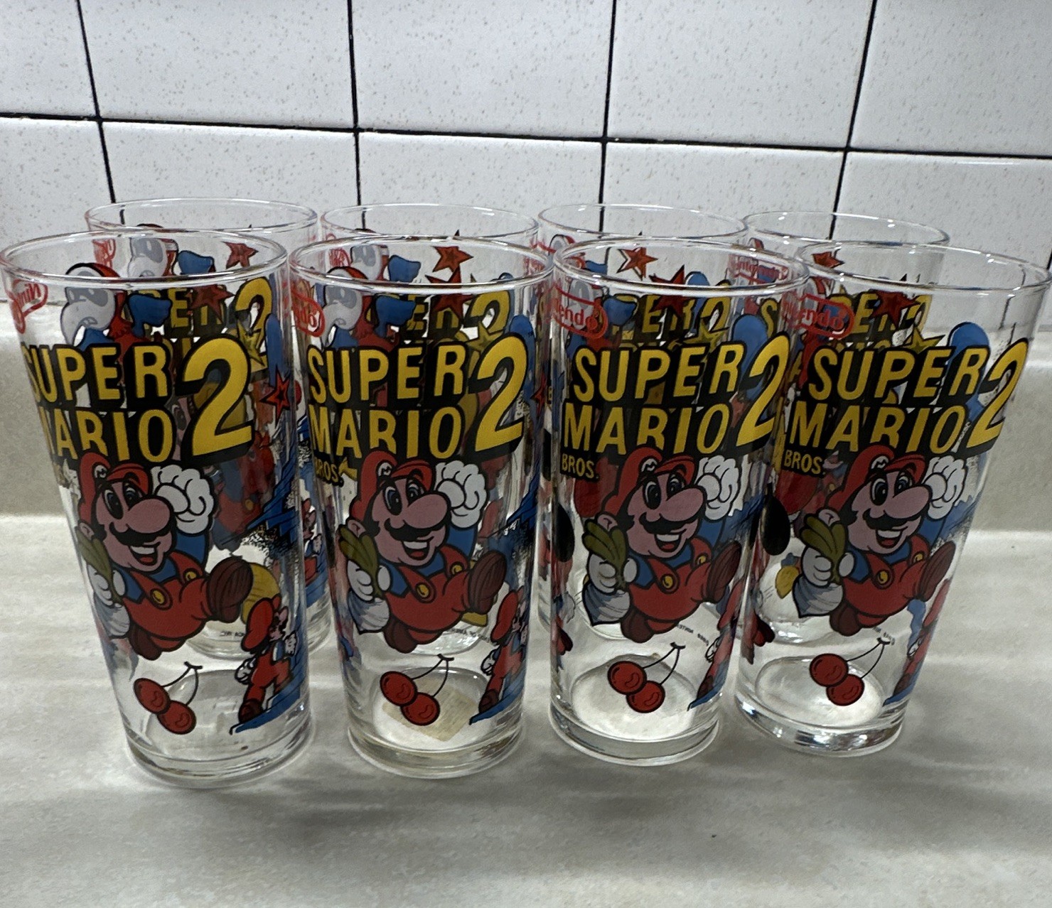 Nintendo Super Mario Bros. 2 Printed Drinking Glasses Set of 8 (1989)