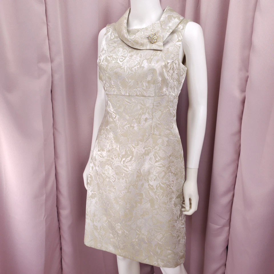 Vestido lápiz para mujer Tahari dorado floral damasco capucha cuello sin mangas 6 Foto 2 de 4