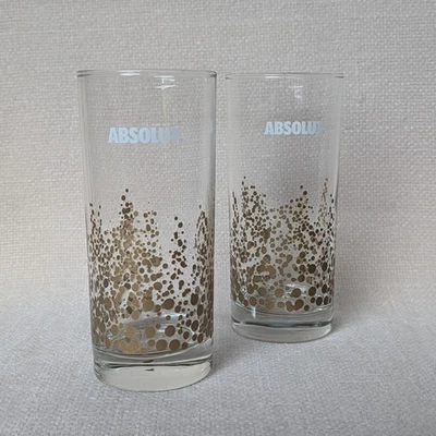**Last Set**Absolut Vodka Highball Glasses Set Of 2 With Logo & Gold Confetti - Image 1 of 4
