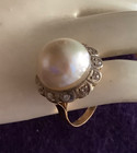 14K SOLID GOLD MABE PEARL & DIAMOND HALO COCKTAIL RING! SZ 3.5 — photo 5