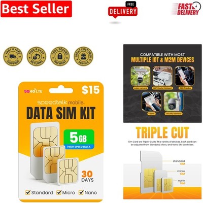 Instant Activation Triple-Cut SIM Card - 5GB 5G/4G LTE for M2M Communication