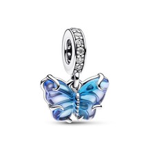 PANDORA Charm In Argento Con Ciondolo Farfalla In Vetro Di Murano Blu 792698C01