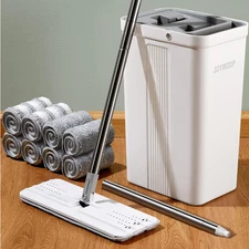 NEW - Mop and Bucket Set with Wringer, Dust Mops, 8 Microfiber Mop Pads