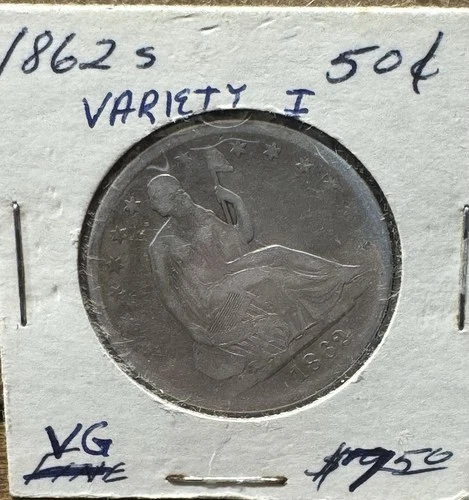 1862-S Seated Liberty Half Dollar Rare Key Date Civil War Year Fine VG