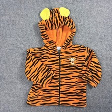 VNTG Disney Baby Tigger Fleece Zip Up Hoodie Orange Tiger Stripe Ears 12M