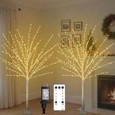 2Pack 4FT Lighted Birch Trees, Birch Tree with 400 Lights, 8 Flash Modes and ...