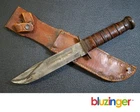 WW2 KABAR USN MK2 Military Issue Combat Knife Ricasso Marked w/ Leather Sheath
