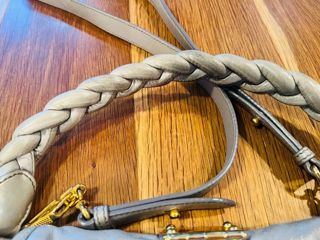 Borsa a tracolla Miu Miu Matelasse borsetta pelle lino beige USATA originale #S2278