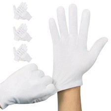 3 Pairs White Cotton Gloves for Dry Hands Sleeping, Moisturizing Spa Lotion Glov