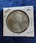 1959 Canadian Silver Dollar Coin 80% $1 Gem luster Uncirculated.