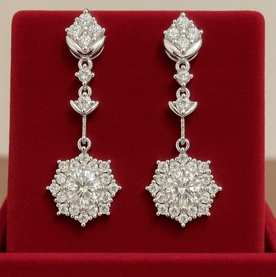 Amezing Drop Earring In 2.30Ct Round Cut Simulated Diamond 14k White Gold Plated