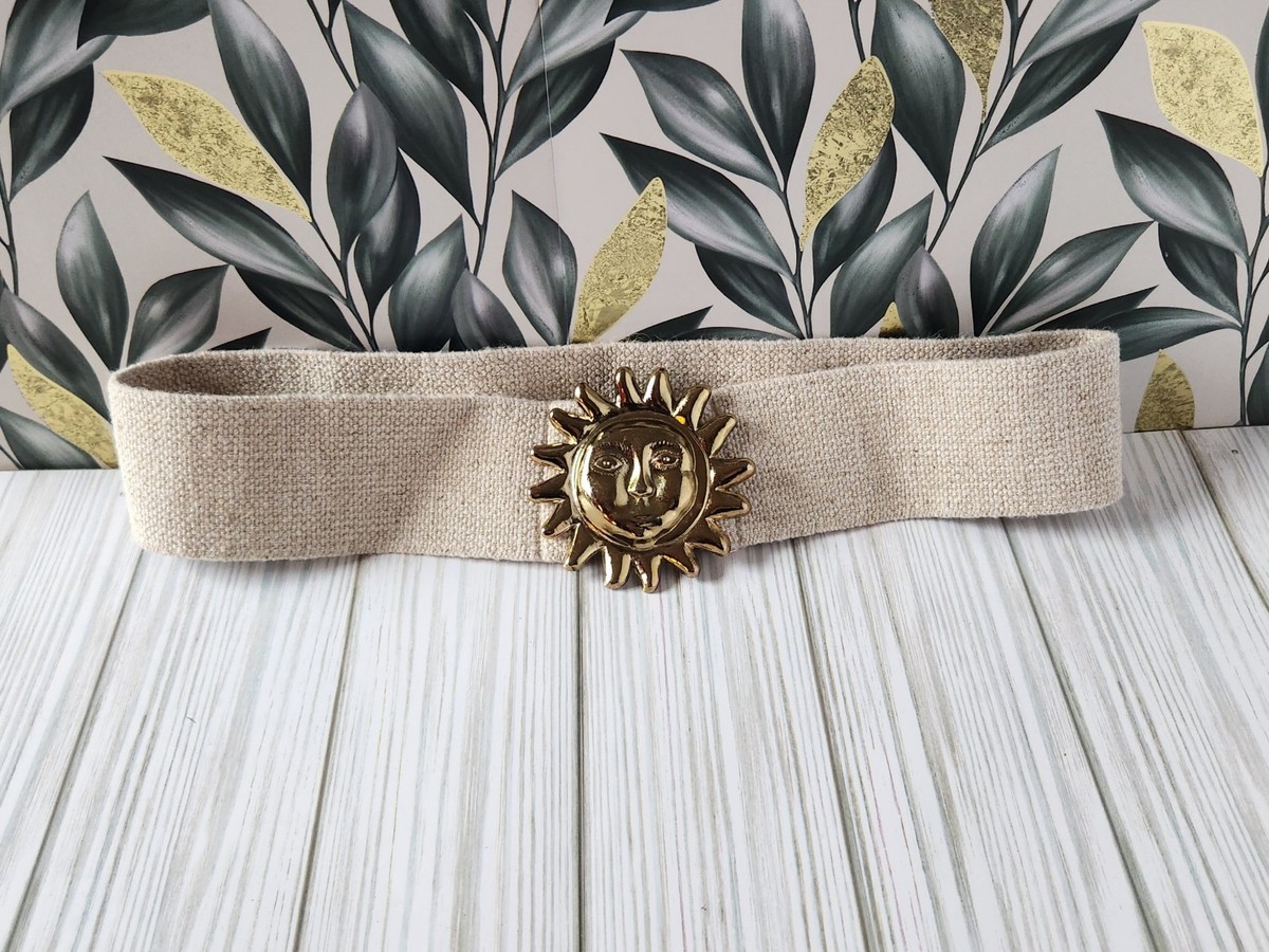 Vintage A Brod Rainbow Flower Buckle Belt Yellow Stretch USA 70s 80s 1970s 80s Wide Cotton Stretch Retro Rainbow Striped Woven  main image 4