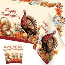 ceiba tree 3 Pack Thanksgiving Disposable Tablecloths Plastic Turkey Colorful 