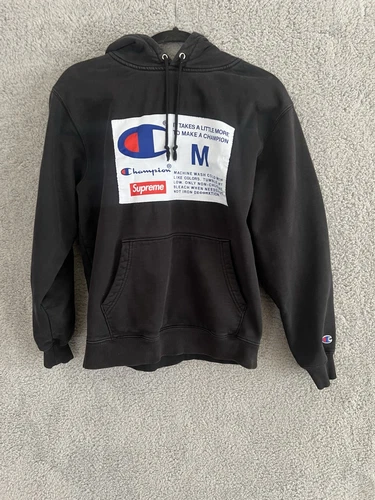Sweat à capuche Supreme x Champion noir logo boîte bogo taille M