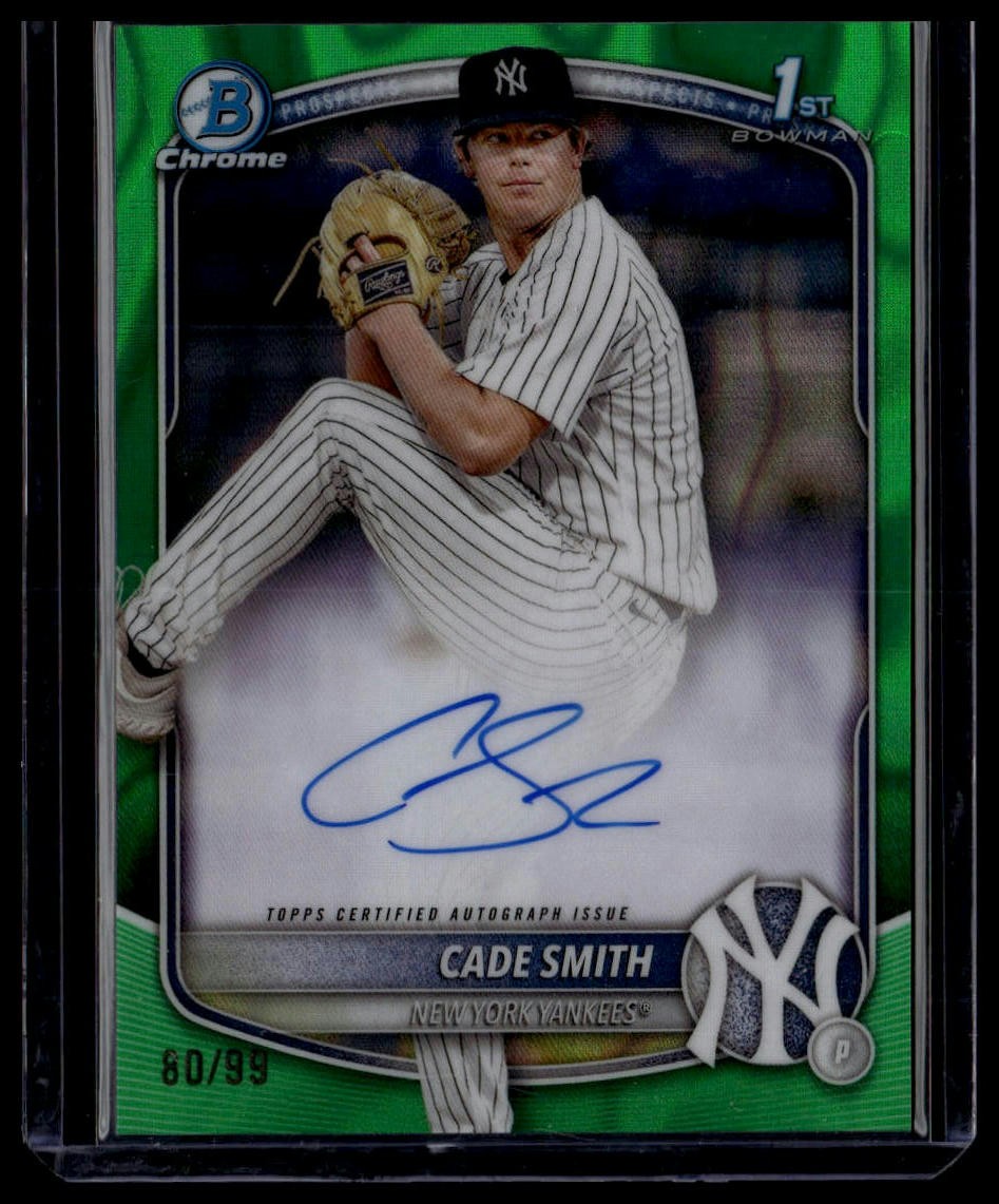 Cade Smith 2025 Bowman Chrome 1st Prospect Autograph Green Lava #/99