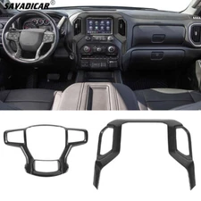 Carbon Fiber Steering Wheel Navigation Cover Trim Kit For Chevy Silverado 19-21