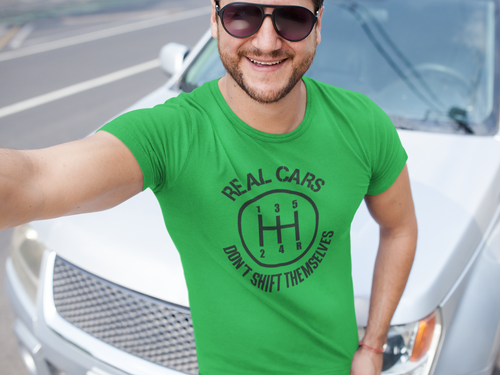 Camiseta REAL CARS DONT SHIFT SELFS clásica Muscle car transmisión manual 5 velocidades - Imagen 4 de 14