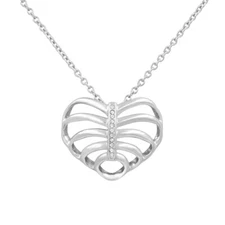 heart necklace rib cage stainless steel pendant with white crystal By Controse