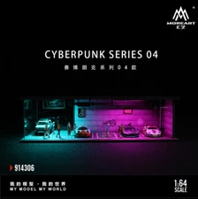 1/64 Diorama Car Garage Model LED Cyberpunk City Street View Scene Display Model