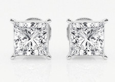 3.0 Ct Princess Cut FL/D GRA Moissanite Stud Earrings 14K Solid White Gold Gift