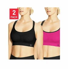 Champion Women's Seamless Criss Cross Bras 2 Pk Black & Pink New SMALL