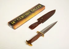 15" 14th C Baselard Dagger, Leather Sheath Historically Accurate Excellent SHARP