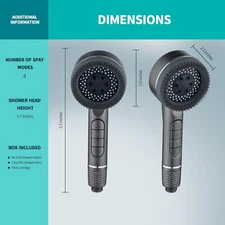 High Pressure Shower Head 4 Settings Handheld Shower Heads Spray With 5 FT Hose