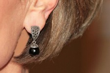 Stunning Sterling Sliver Marcasite Onyx Ball ...