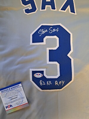 Steve Sax Signed Los Angeles Dodgers Jersey 82 NL ROY inscription