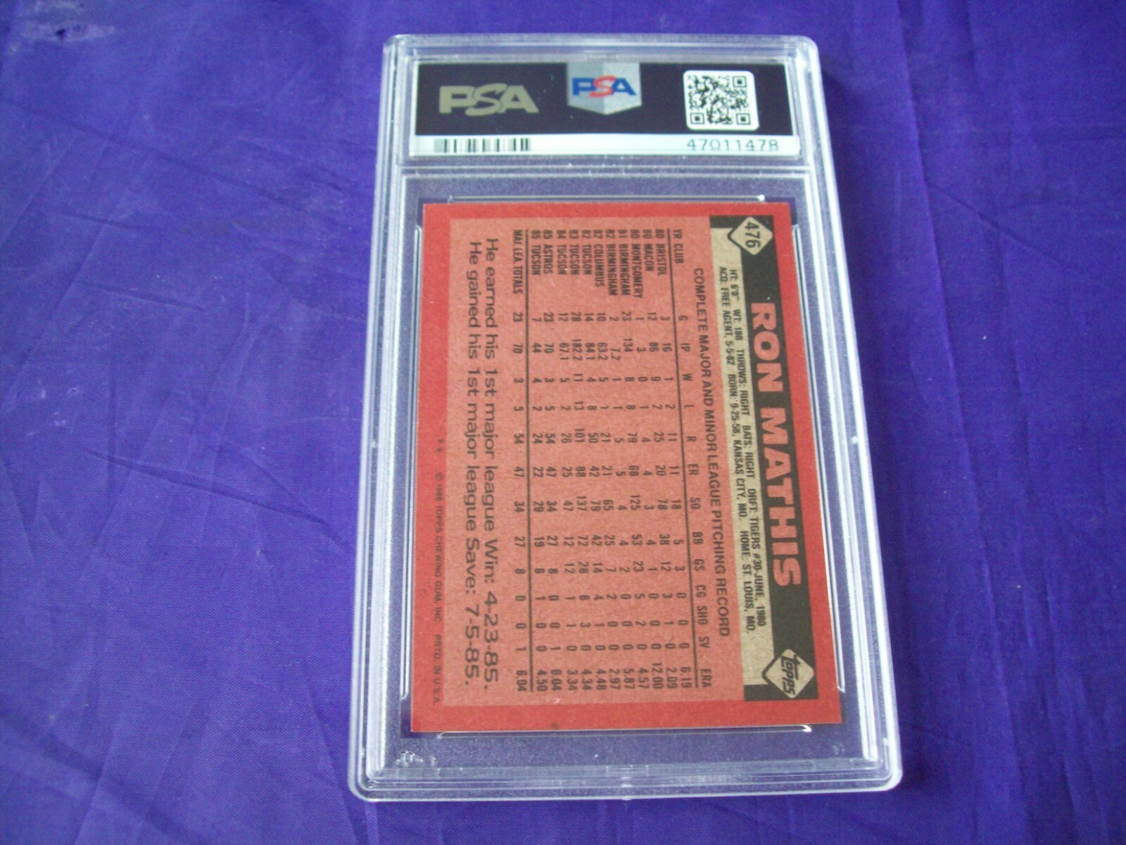 Ron Mathis Baseball 1986 Topps - Ron Mathis #476 (RC) for sale online | eBay