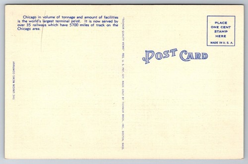 Vintage Postcard Chicago Railroad Center of the World Linen Tichnor Bros 590 - Picture 2 of 2