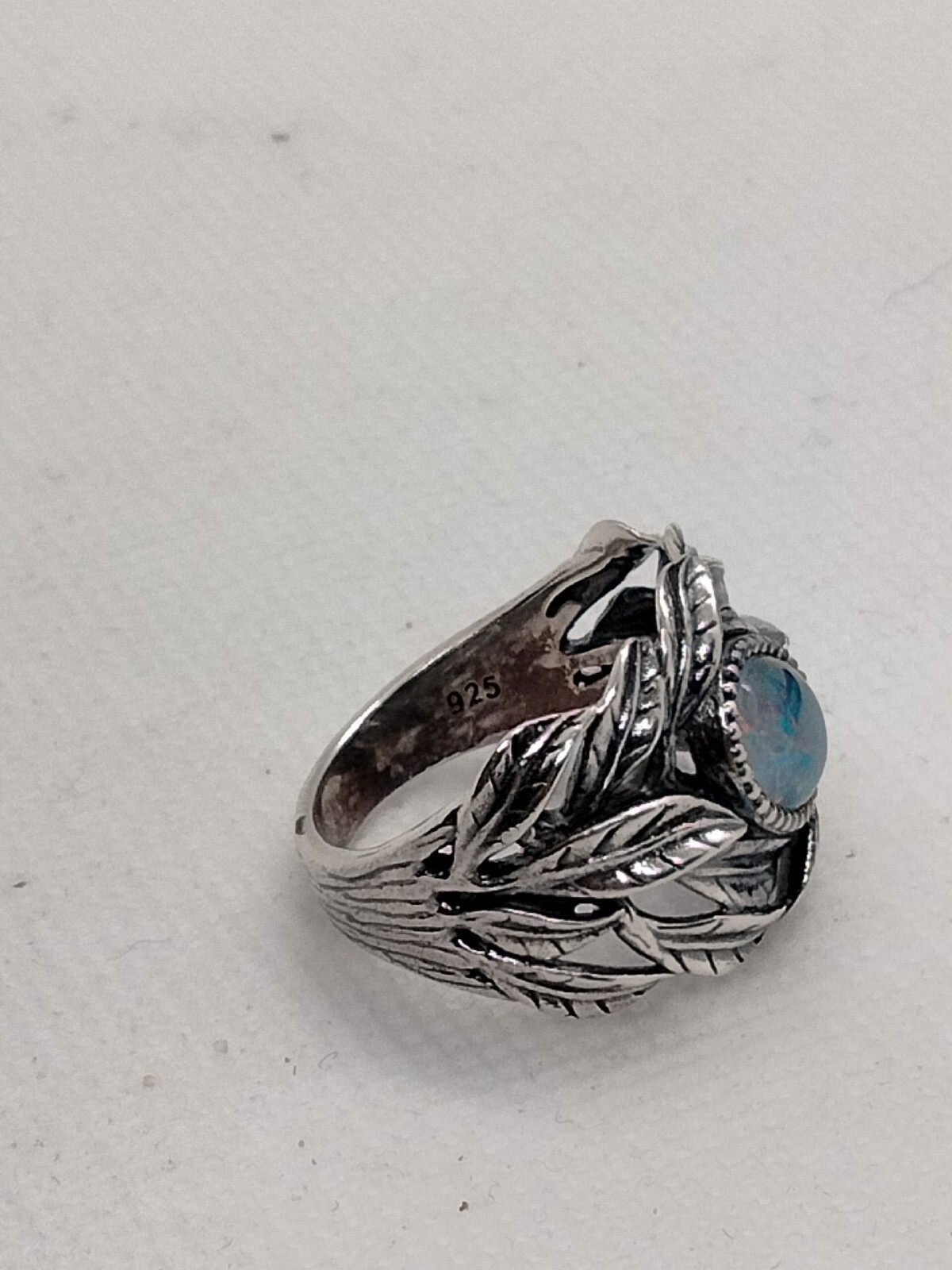 Sterling Silver Opal Leaf Pattern Ring - image 6