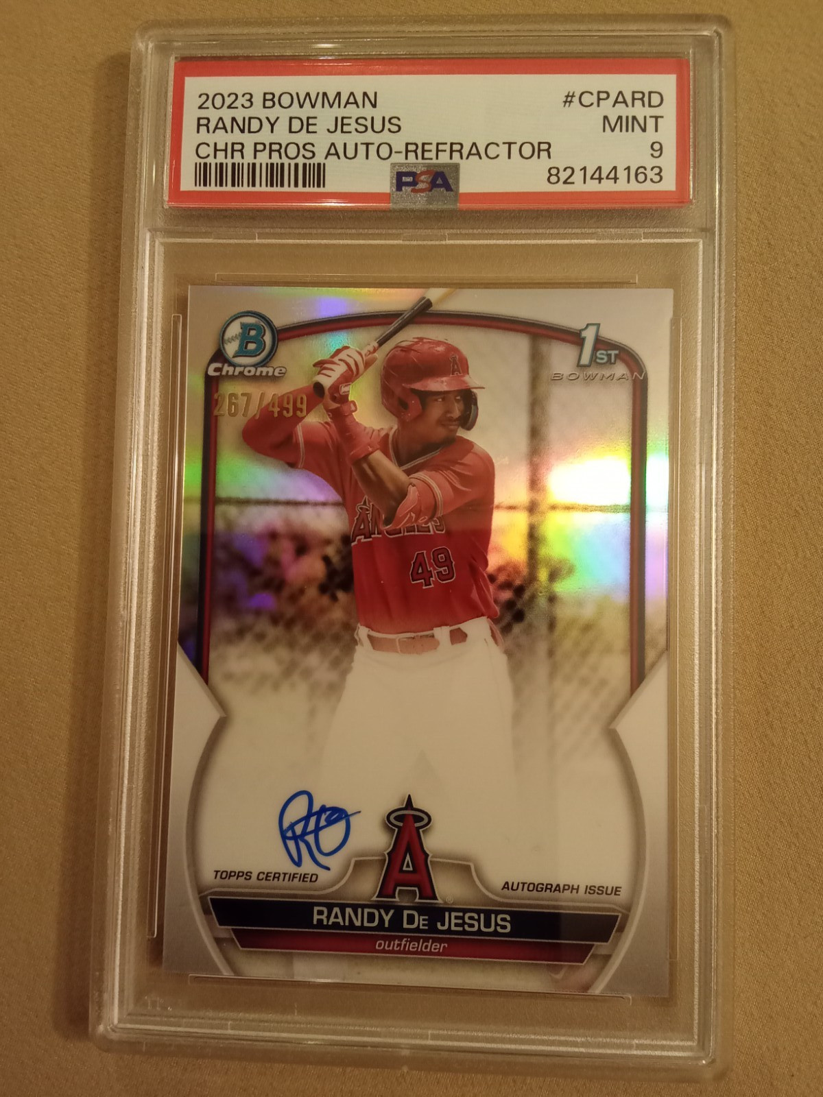 2023 Bowman Chrome Randy De Jesus#267/499 AUTOGRAPH REFRACTOR #CPA-RD PSA 9 Mint