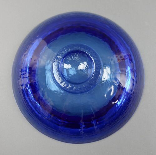 Fire and Light California Cobalt Blue Recycled Art Glass Wide Lipped Bowl Hearts - Picture 9 of 9