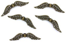 SIX 2 1/10 INCH x 3/5 INCH ANGEL WING ANTIQUE BRONZE SPACER BEADS CF722