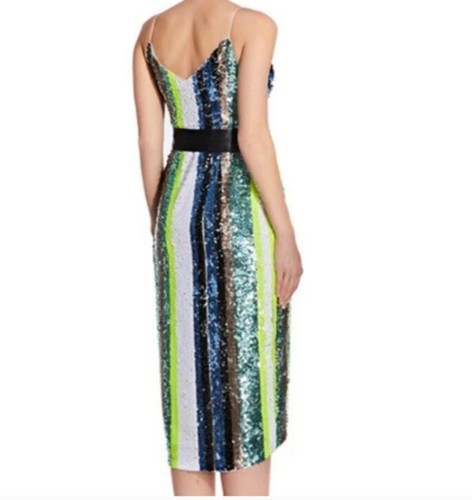 Aidan Aidan Mattox Wrap Front Stripe Sequin Midi Dress Size 0 Rainbow Stripe EUC - Picture 4 of 13
