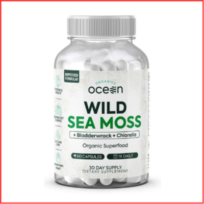 WILD SEA MOSS Chlorella Bladderwrack Vitamin D Energy 60ct ORGANICS OCEAN