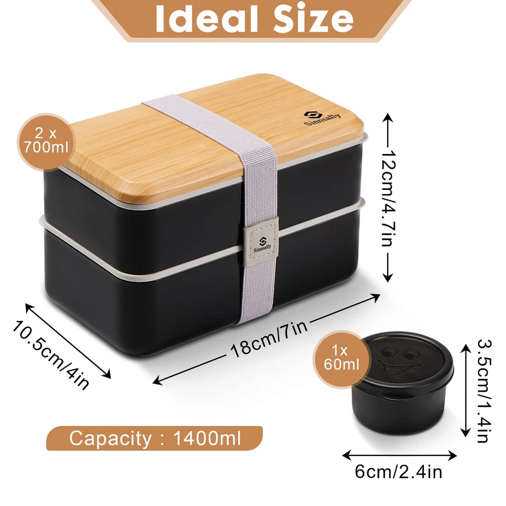 Bento Box Adult Lunch Box with Compartments for Women & Men,(47oz)Stackable J...