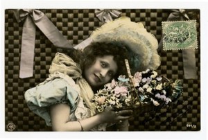 c 1907 Child Children BONNET GIRL Pretty Fashion vintage photo postcard