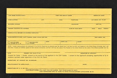 Vintage CAP Cadets Application Form Under the Supervision of Civil Air Patrol