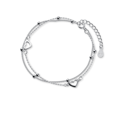 925 Silver Tone Double Layers Heart Ball Beads Link Chain  display picture 2