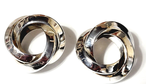 Vintage Pinwheel Pierced Earrings, Large Silver-tone Architectural 1.5” sp-12 - Foto 5 di 8