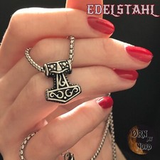 KLEINER MJÖLNIR EDELSTAHL ANHÄNGER 316L THORS HAMMER DAMEN FRAUEN KETTE WIKINGER