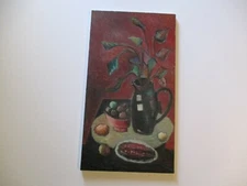 27 INCH GERALD ROWLES PAINTING EXPRESSIONIST ABSTRACT MODERNIST FISH STILL LIFE