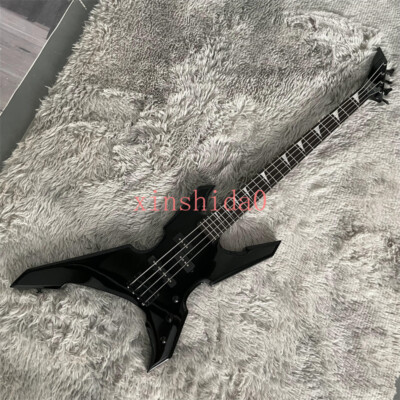 Unbranded Black Electric Bass Guitar 4 String Black Hardware S-S-S Pickups