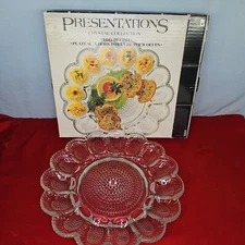 Crystal Deviled Eggs Serving Platter Relish Vintage Indiana Glass Round Dish 11"