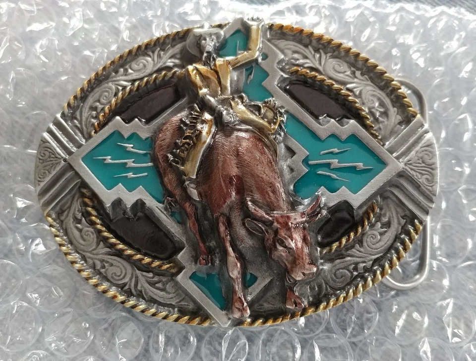 SOMBRERO VAQUERO BULL RIDER MONTAR RODEO WESTERN HEBILLA CINTURÓN BERGAMOTA HECHO EN EE. UU. NUEVO Foto 2 de 4